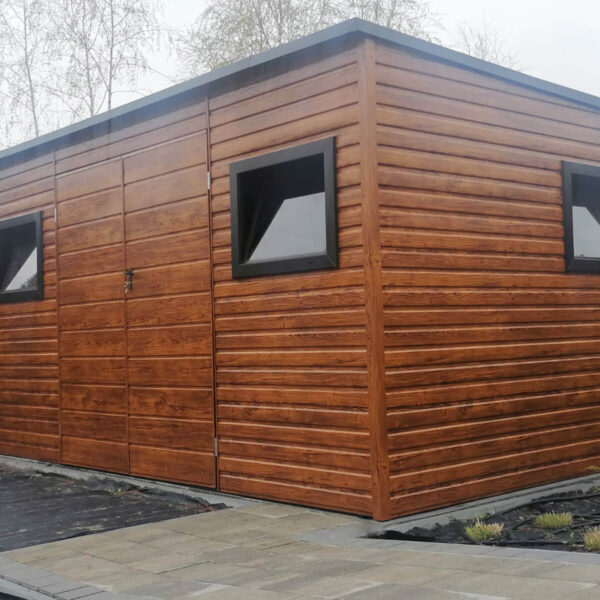 Gartenhaus 4 x 2 holzähnliche goldene Eiche, Pultdach nach hinten