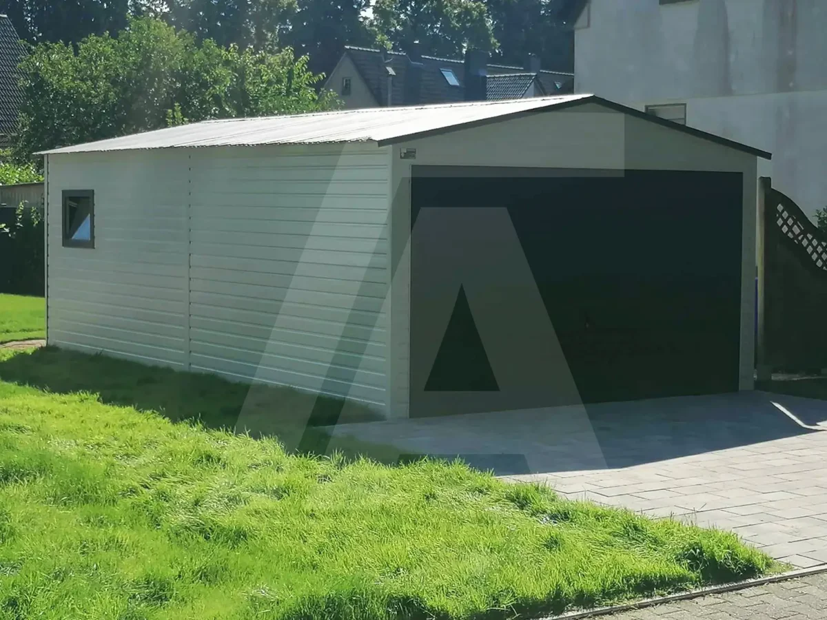 Blechgarage 3 x 7 Reines Weiß RAL 9010 + Anthrazit 7016 Matt