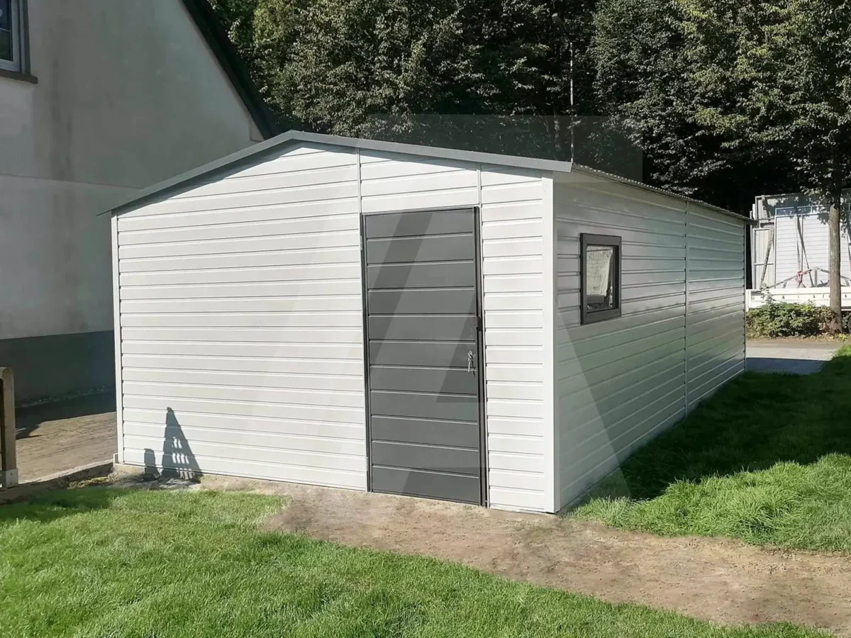 Blechgarage 3 x 7 Reines Weiß RAL 9010 + Anthrazit 7016 Matt
