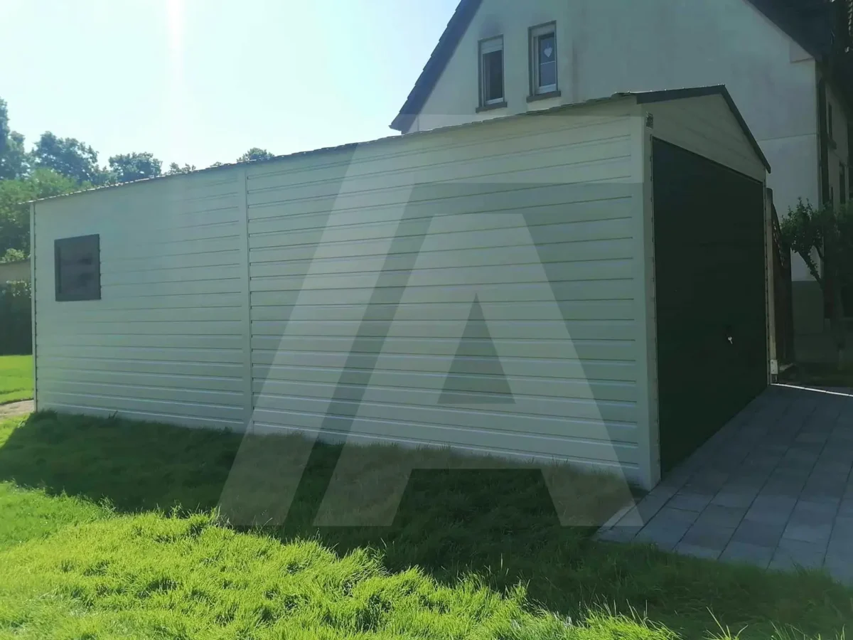 Blechgarage 3 x 7 Reines Weiß RAL 9010 + Anthrazit 7016 Matt