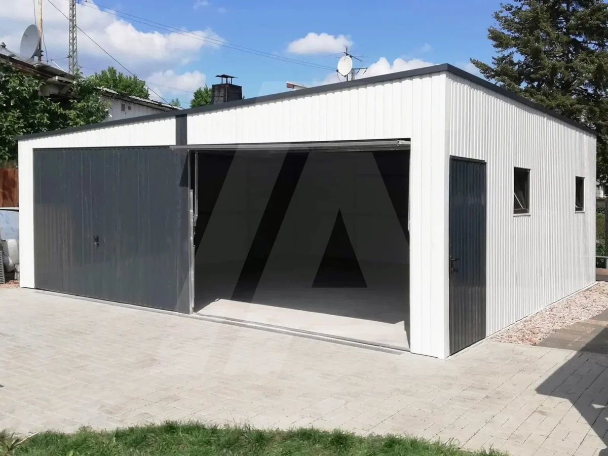Blechgarage 7 x 7 Weiß RAL 9010, Neigung nach links