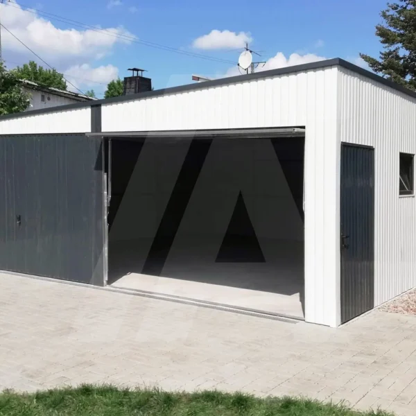 Blechgarage 7 x 7 Weiß RAL 9010, Neigung nach links