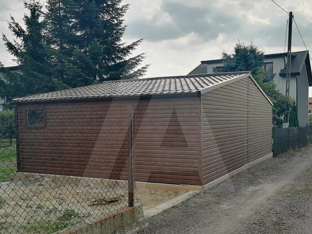 Blechgarage holzähnliche Nussbaumfarbe 9 x 5 Satteldach