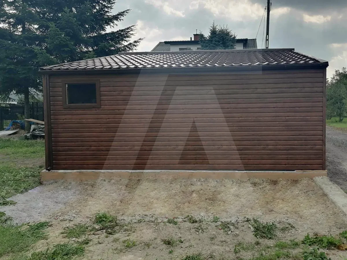 Blechgarage holzähnliche Nussbaumfarbe 9 x 5 Satteldach
