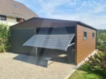 Blechgarage 6 x 6.5 holzähnliche Nussbaumfarbe +Anthrazit Matt