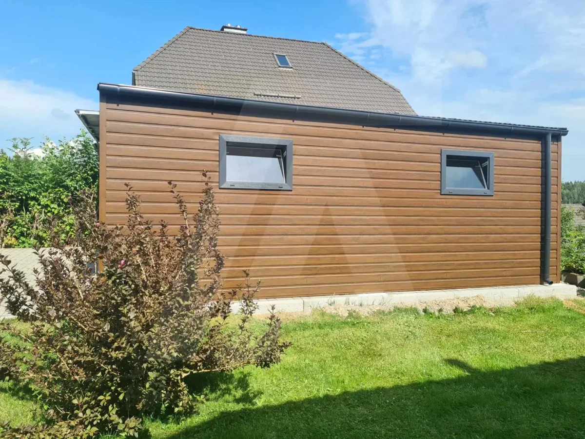 Blechgarage 6 x 6.5 holzähnliche Nussbaumfarbe +Anthrazit Matt