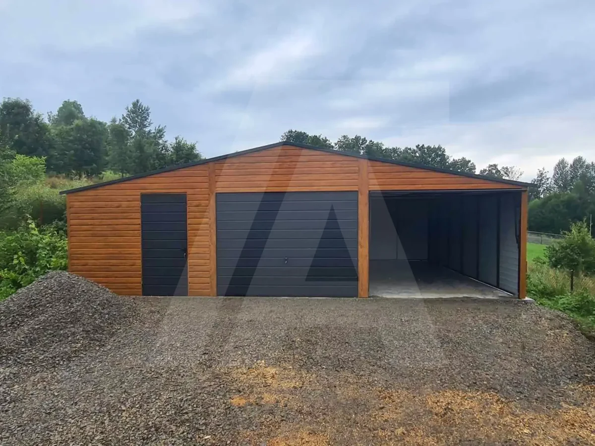 Doppelgarage 9 x 6.5 Goldene Eiche Schwingtor Anthrazit Matt