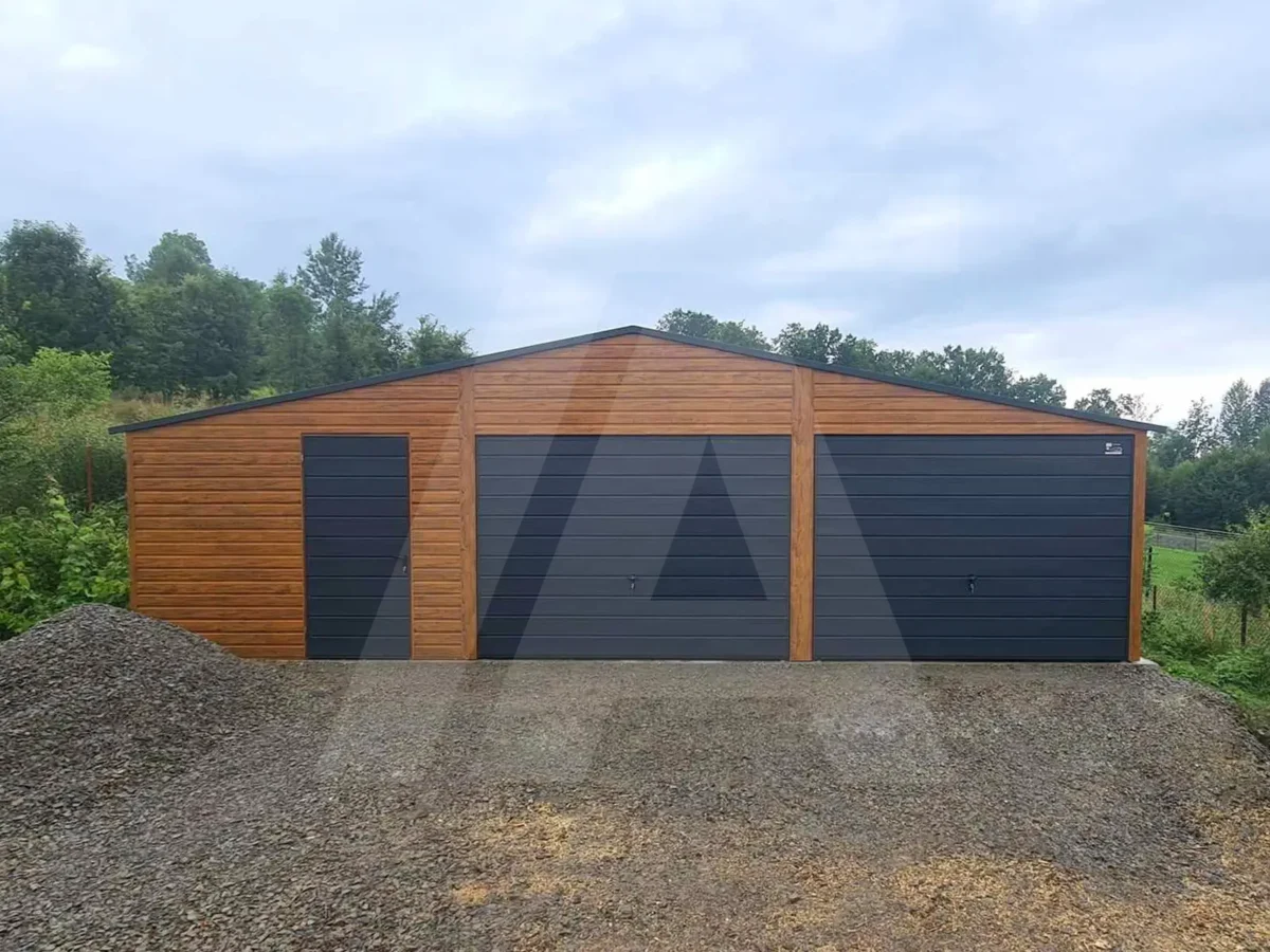 Doppelgarage 9 x 6.5 Goldene Eiche Schwingtor Anthrazit Matt