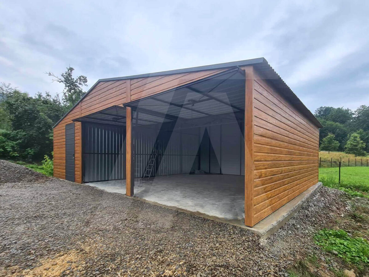 Doppelgarage 9 x 6.5 Goldene Eiche Schwingtor Anthrazit Matt
