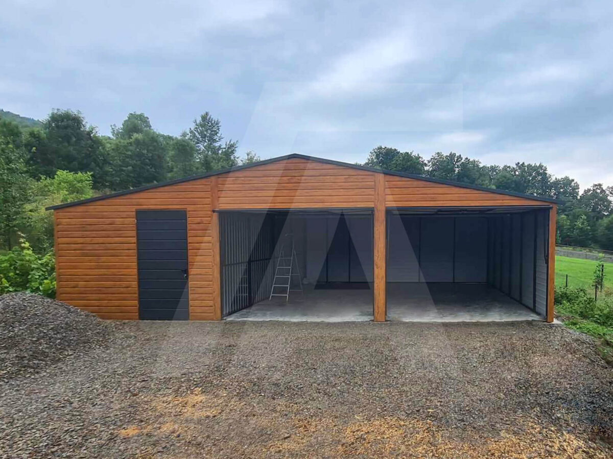 Doppelgarage 9 x 6.5 Goldene Eiche Schwingtor Anthrazit Matt