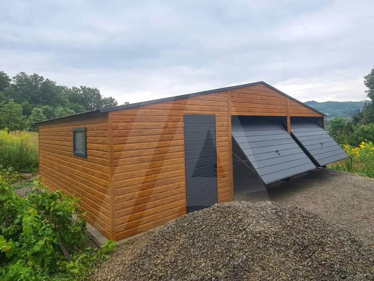 Doppelgarage 9 x 6.5 Goldene Eiche Schwingtor Anthrazit Matt