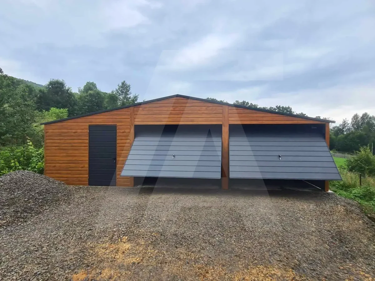 Doppelgarage 9 x 6.5 Goldene Eiche Schwingtor Anthrazit Matt