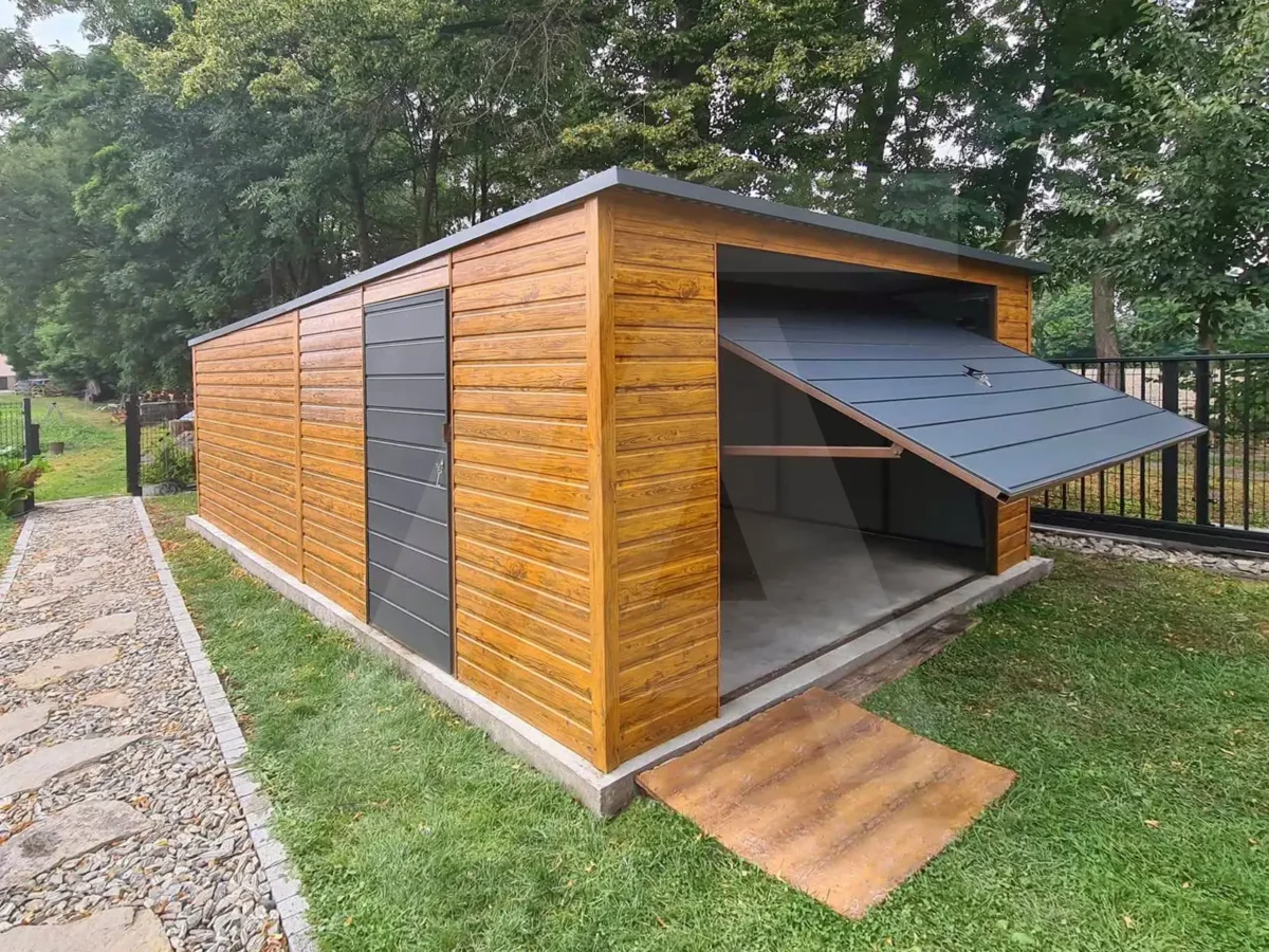 Doppelgarage holzähnlich Goldeiche 4.5 x 6 Pultdach nach hinten