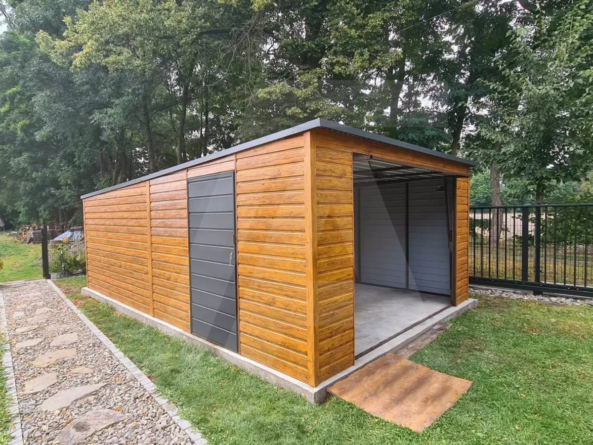 Doppelgarage holzähnlich Goldeiche 4.5 x 6 Pultdach nach hinten