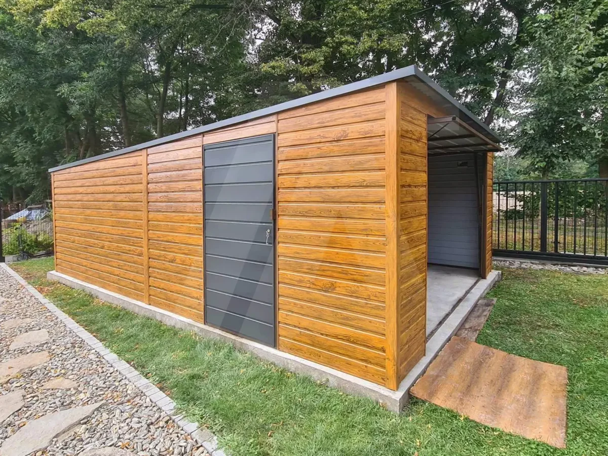 Doppelgarage holzähnlich Goldeiche 4.5 x 6 Pultdach nach hinten